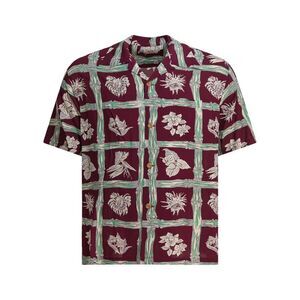 SUN SURF Men's Short Sleeve Bamboo and Floral Print Shirt Men BORDEAUX Shirts